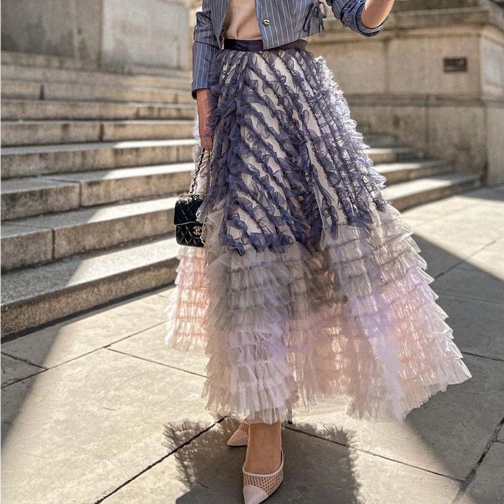 Chicwish GRADIENT TIERED RUFFLE MESH TULLE MAXI SKIRT